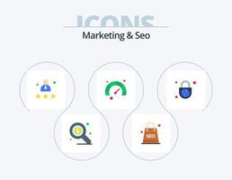 Marketing und SEO Flat Icon Pack 5 Icon Design. Kugelschloss. Sicherheit. Person. Geschwindigkeit. Seite vektor