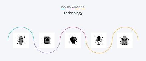 Technologie Glyphe 5 Icon Pack inklusive Internet. global. Rabatt. Tonaufnahmegerät. Elektronik vektor