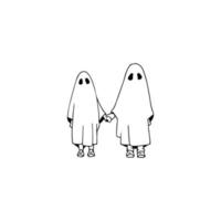 Geisterliebespaar. handgezeichnete Skizze. Halloween-Geist-Doodle. Vektor