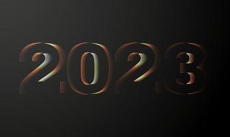 2023-Karte für ein frohes neues Jahr. grußkarte mit goldlinienbuchstaben vektor