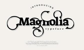 magnolia luxus elegante alphabetbuchstaben und zahlen. elegante hochzeitstypografie klassische serifenschrift dekorativ vintage retro. vektor