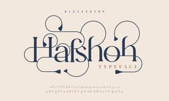 Hafshoh abstraktes einfaches Modehochzeitsalphabet. elegantes Ligatur-Typografie-Schriftdesign vektor