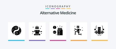 Alternativmedizin Glyph 5 Icon Pack inklusive Gewicht. Hantel. Arzneimittel. Laufen. Übung. kreatives Symboldesign vektor