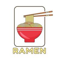 Ramen-Nudeln japanisches Essen mit Stäbchen. Ramen-Nudel-Logo-Konzept. flacher Cartoon-Stil. asiatisches Essen. bunte Vektorillustration lokalisiert auf weißem Hintergrund. vektor