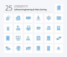 Softwareentwicklung und Videospiele 25 blaue Symbolpakete inklusive Shuttle. Start. streamen. psp. Spiel vektor