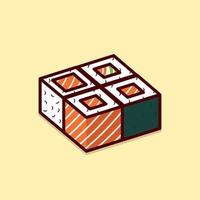 satz der quadratischen sushi-karikaturvektor-symbolillustration vektor