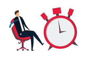 produktivitet och effektivitet i arbete, smart koppla av affärsman Sammanträde på stol bredvid larm klocka vektor