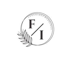 fi initialen brief hochzeitsmonogramm logos vorlage, handgezeichnete moderne minimalistische und florale vorlagen für einladungskarten, datum speichern, elegante identität. vektor