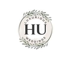 hu initialen brief hochzeitsmonogramm logos vorlage, handgezeichnete moderne minimalistische und florale vorlagen für einladungskarten, datum speichern, elegante identität. vektor