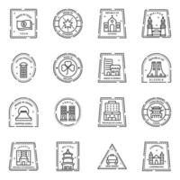 mängd av linjär nationell och internationell frimärken ikoner vektor