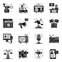 Journalismus und Medien-Solid-Icons-Pack vektor