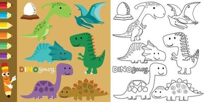 vektor uppsättning av dinosaurier tecknad serie, färg bok eller sida