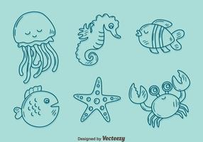 Skizze Sea Creature Collection Vektor