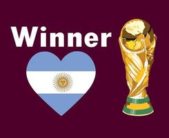 Argentinien-Flaggen-Herzgewinner mit Trophäen-WM-Endspiel-Fußball-Symboldesign Lateinamerika-Vektor lateinamerikanische Länder-Fußballteams-Illustration vektor