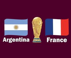 argentinien gegen frankreich flaggenband mit weltcup-trophäensymbol letztes fußballdesign lateinamerika und europa vektor lateinamerikanische und europäische länder fußballmannschaften illustration