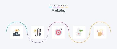 marknadsföring platt 5 ikon packa Inklusive stirra. text. mål. smartphone. meddelande vektor
