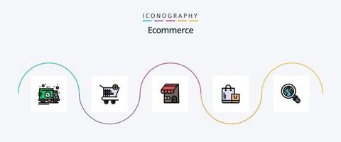 E-Commerce-Linie gefüllt Flat 5 Icon Pack einschließlich verloren. Einkaufen. Gebäude. Markt. Tasche vektor