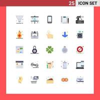 25 flaches Farbpaket der Benutzeroberfläche mit modernen Zeichen und Symbolen der Schreibwaren-Notebook-Präsentation Jotter Huawei editierbare Vektordesign-Elemente vektor