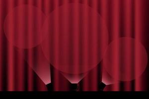 Scheinwerfer leuchten auf den roten Vorhang, der im Theater plissiert wird vektor
