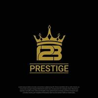 123 Prestige-Luxuslogo, Gold, mit Kronenkonzept. vektor