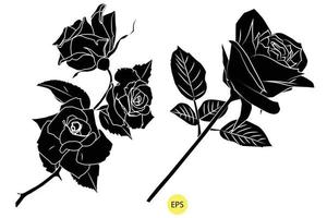 uppsättning av svart dekorativ reste sig silhuetter, vektor svart silhuetter av blommor isolerat på en vit bakgrund.