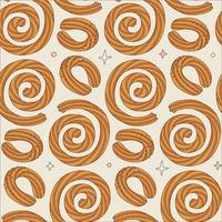 sömlös mönster med spiral spanska churro. latin amerikan traditionell bakverk. oändligt upprepa churros. vektor kontur årgång illustration för design.
