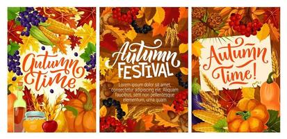 herbstfestplakate mit ernte- und herbstblättern vektor