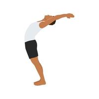Mann praktiziert Yoga in der Pose mit erhobenen Armen. gesundes lebensstil- und wellnesskonzept. flache vektorillustration für yogatag. hasta uttanasana-Haltung. Sonnengruß, Surya Namaskara. vektor
