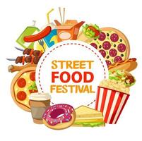 Straßenessen und Fastfood-Festival-Vektorplakat vektor