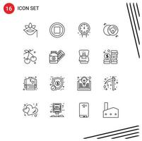 Stock Vector Icon Pack mit 16 Zeilenzeichen und Symbolen für Cherry Multimedia Gauge Disk CD editierbare Vektordesign-Elemente