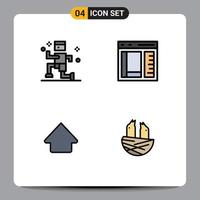 grupp av 4 fylld linje platt färger tecken och symboler för övning upp browser utveckling djur- redigerbar vektor design element