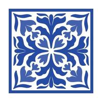 Vektor-portugiesische Keramikfliese mit keramischem Blumenornament. vintage blaues portugiesisches azulejo, mexikanisches talavera, italienische majolika, arabeskenmotiv oder spanisches keramikmosaik vektor