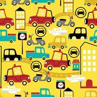 sömlös mönster vektor av urban fordon tecknad serie, stad trafik element illustration