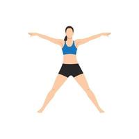 frau, die fünfzackige sternpose, sternpose, utthita hasta padasana macht. utthita tadasana. flache vektorillustration lokalisiert auf weißem hintergrund vektor