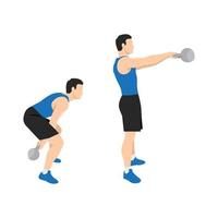 Mann, der zweiarmige Kettlebell-Swing-Übungen macht. flache vektorillustration lokalisiert auf weißem hintergrund vektor