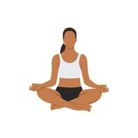 Frau macht Lotus-Pose. das konzept des gesunden lebensstils. Symbol für Yoga-Zentrum. Streckhaltung. entspannende und ruhige Lotushaltung. flache vektorillustration lokalisiert auf weißem hintergrund vektor