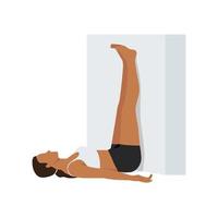 kvinna gör benen upp väggen stretch övning. platt vektorillustration isolerad på vit bakgrund vektor