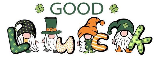 st. Patrick's Day irische Gnome mit viel Glückstext vektor