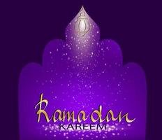 elegantes ramadan kareem mit golden leuchtender laterne auf violettem hintergrund vektor