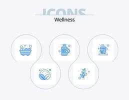 Wellness blau Icon Pack 5 Icon Design. . Kräutertee. Badewanne. grüner Tee. medizinisch vektor