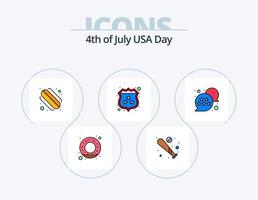 USA linje fylld ikon packa 5 ikon design. monument. chatt bubbla. baseboll. stjärna. flagga vektor