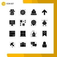 Gruppe von 16 soliden Glyphen Zeichen und Symbolen für Computer-Up-Einnahmen Pfeilwanderung editierbare Vektordesign-Elemente vektor