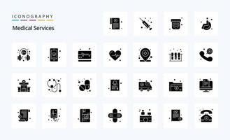 25 medizinische Dienste solides Glyphen-Icon-Pack vektor