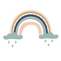 regenbogenillustration mit wolken und regen für babys vektor