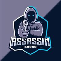 mördare med guns maskot esport logotyp design vektor