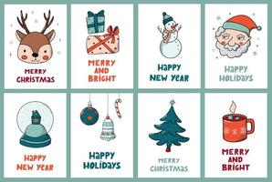weihnachtskarten, kinderzimmerplakate, drucke, banner, einladungen, sublimation, aufkleber usw. handgezeichnete weihnachtselemente, die mit schriftzügen verziert sind. Folge 10 vektor
