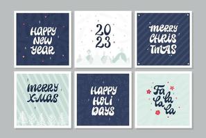 satz von sechs quadratischen weihnachtskarten, postern, bannern, tapeten, einladungen, drucken, vorlagen, die mit floralen elementen und bäumen verziert sind. Folge 10 vektor