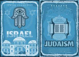 Israel och judendom religion retro resa posters vektor