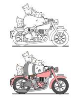 entzückende Katzen und Panda auf Motorrad Cartoon Malvorlagen vektor