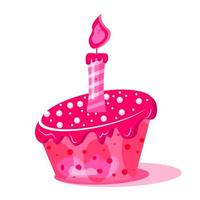 tecknad serie kakor. rosa födelsedag kaka med firande ljus. vektor illustration